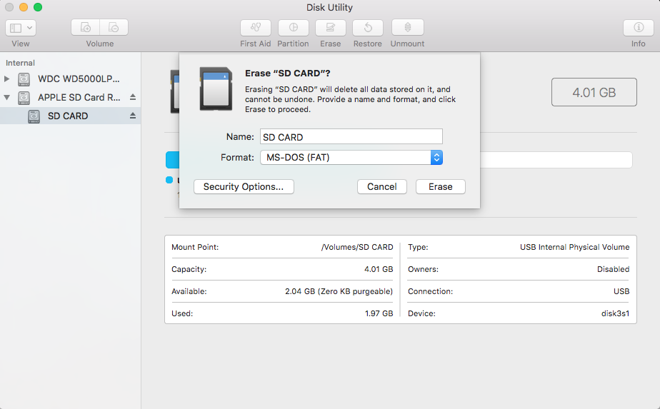  Borrar la tarjeta SD en Mac