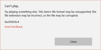 Error Code 0xc00d36c4 on playing video files