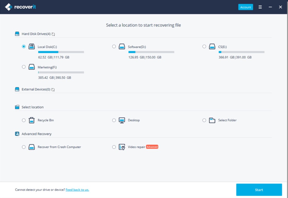 Device recover. Recoverit data Recovery. External device. Wondershare Recoverit Portable.