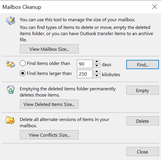 Mailbox Cleanup Options 