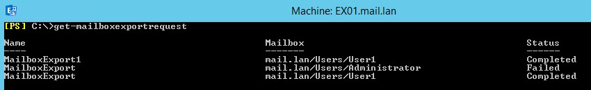 get-mailboxexportrequest to check the status