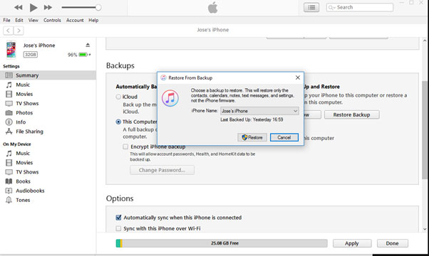 Recover deleted photos from iTunes