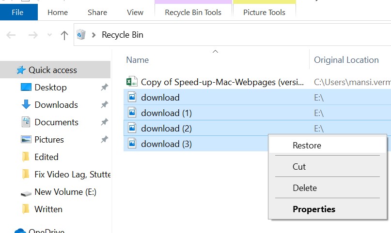 Restore Photos From Recycle Bin in Windows PC