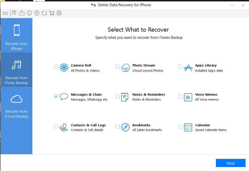 Recover from iTunes Backup option