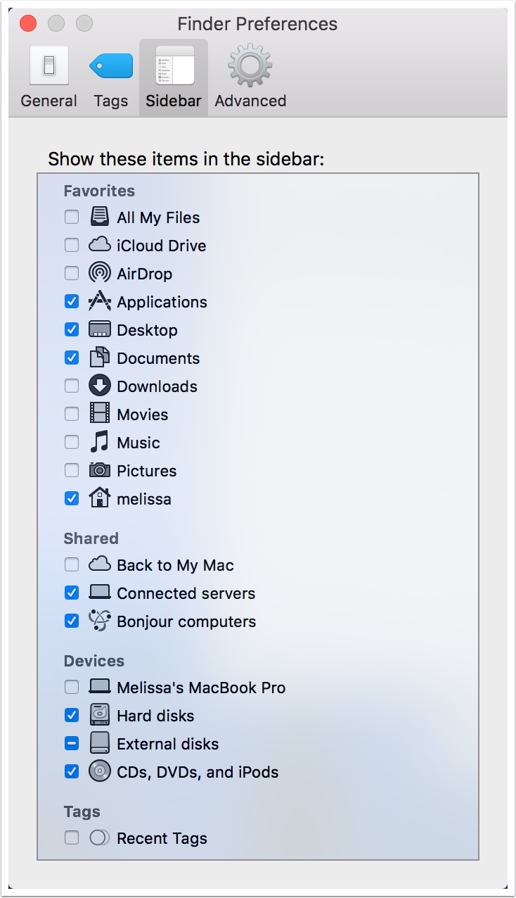 Seitenleiste in den Finder-Einstellungen auf dem Mac