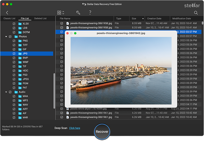 Preview files in the Stellar Data Recovery for Mac