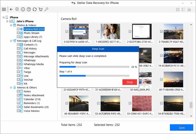 Stellar Data Recovery for iPhone - Deep Scan process