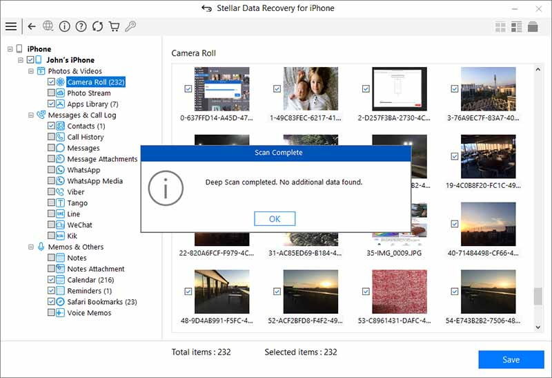 Stellar Data Recovery for iPhone - Deep Scan Completed