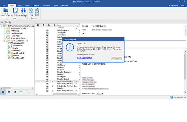 saved repaired outlook emails to pst eml msg pdf