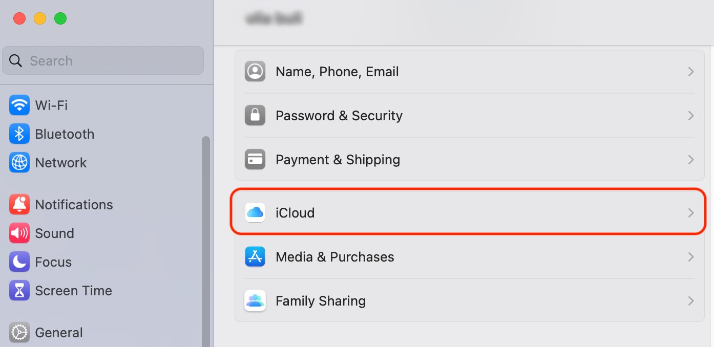 Select-your-name-and-click-on-the-iCloud-tab