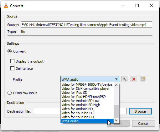 Select MOV in Profile in VLC