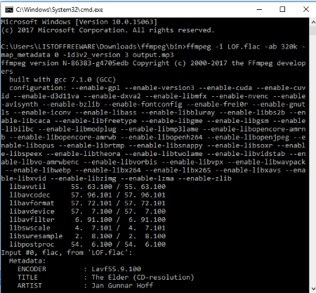 ffmpeg commands convert m4v to wav file