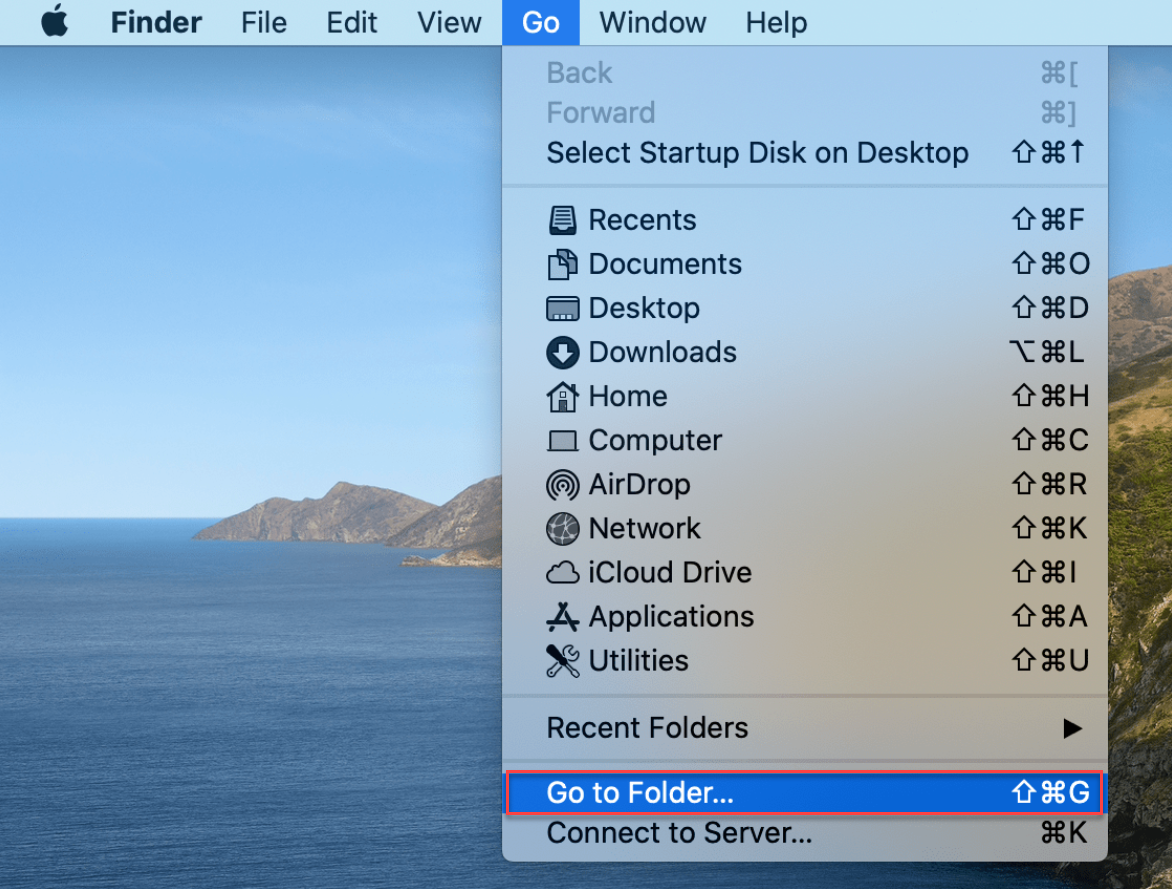 Finder menu > Go > Go to Folder