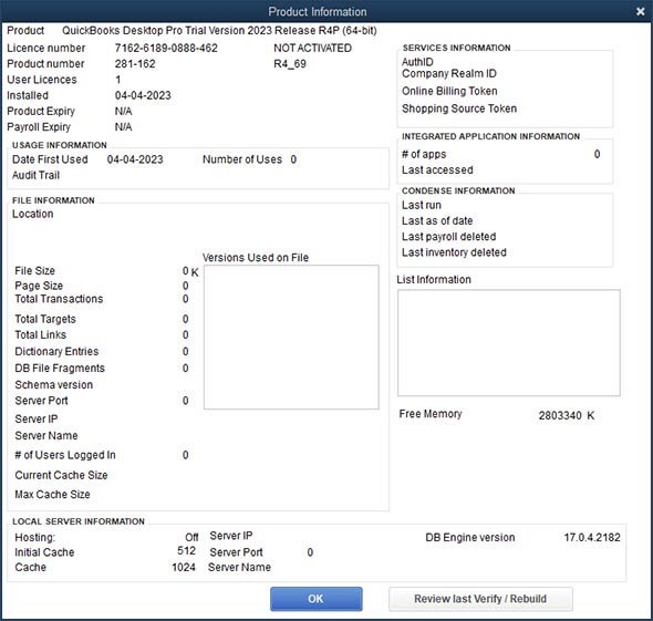 QuickBooks Application press F2 Key Product Information Access