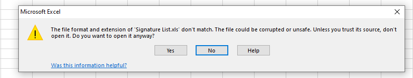 excel file format does not match error