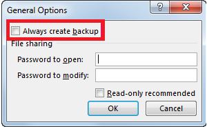 Select Always Create Backup