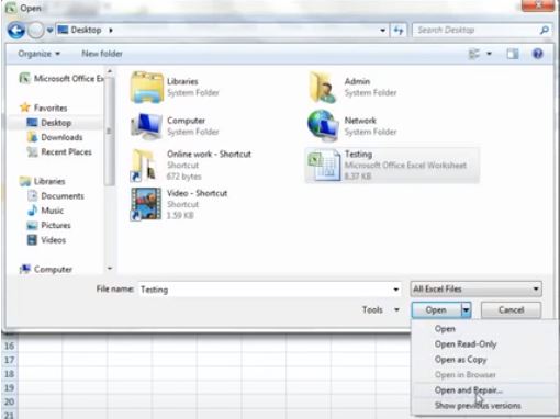 Open and Repair Excel 2007 File