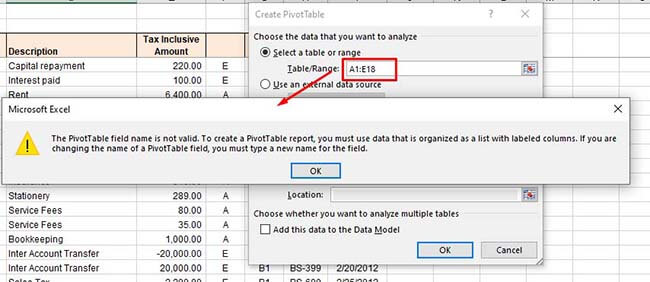 Selecting a table range with values for report