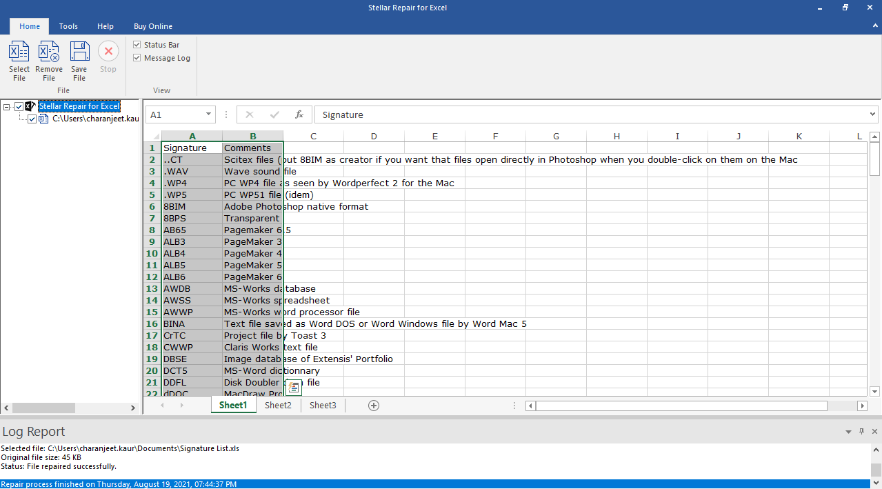 preview repaired excel file