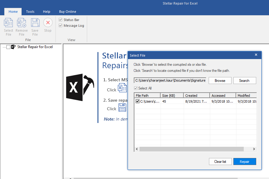 repair excel file