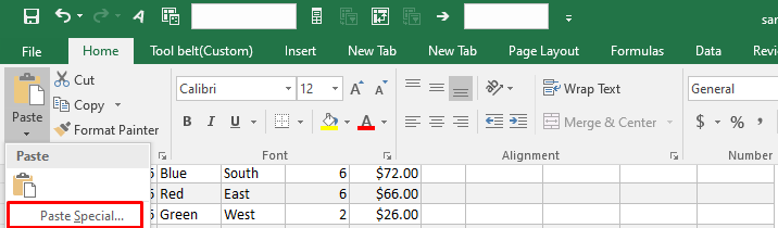 Navigate to Home And click on Paste Special in Excel