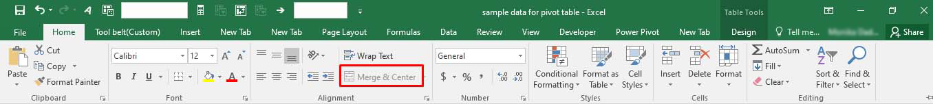 Under Excel Navigate to Home and click on Merge and Center