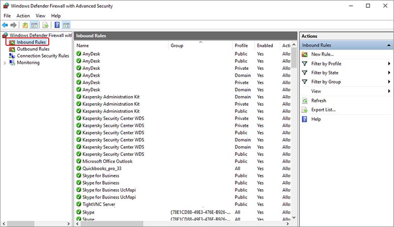 Select Inbound Rules In Firewalls