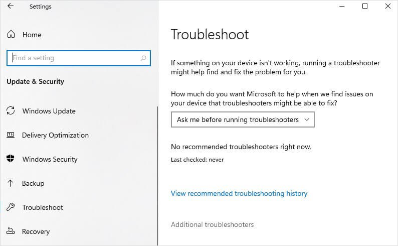 select additional troubleshooter on troubleshooter page
