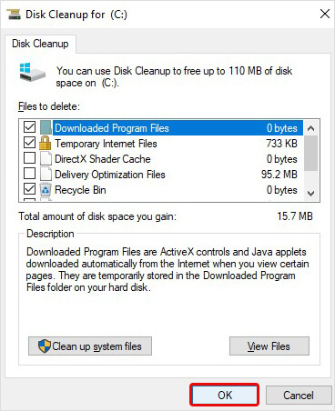 select files to delete in disk cleanup
