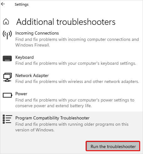 run program compatibility troubleshooter