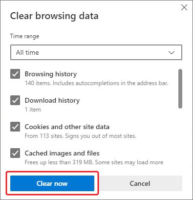 click clear microsoft edge browser history 