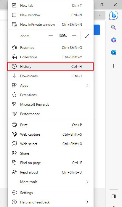 open microsoft edge browser history