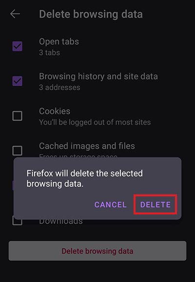 click Delete to confirm your action