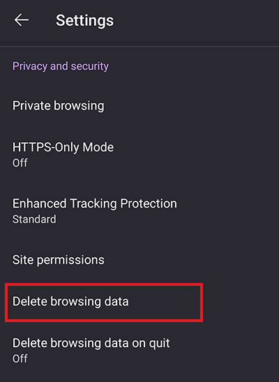 choose delete browsing data under privacy & settings