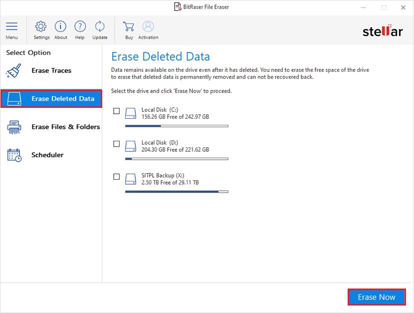 Click Erase Deleted data and choose Erase Now