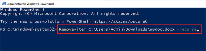 permanently delete files using the remove-item command in powershell