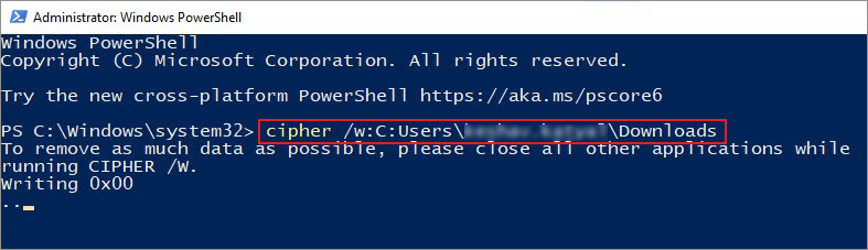 use cipher command in windows powershell to permanently delete files securely