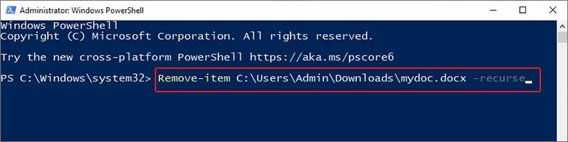 erase pictures permanently from the computer using remove item command in powershell
