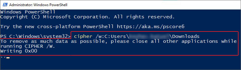 erase photos permanently using cipher command in microsoft powershell