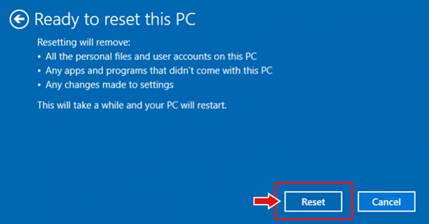 Choose to reset the PC