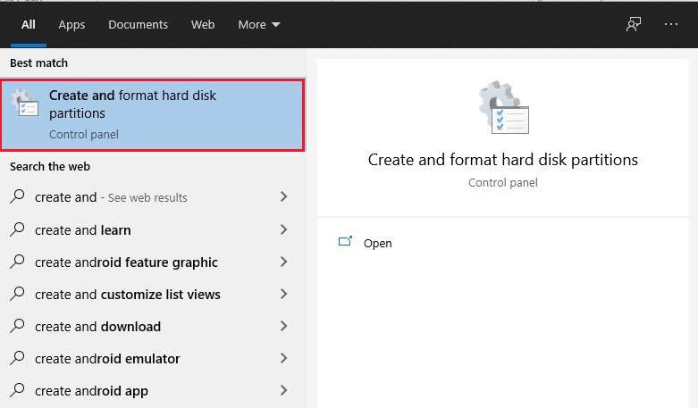 Open create and format hard disk partitions