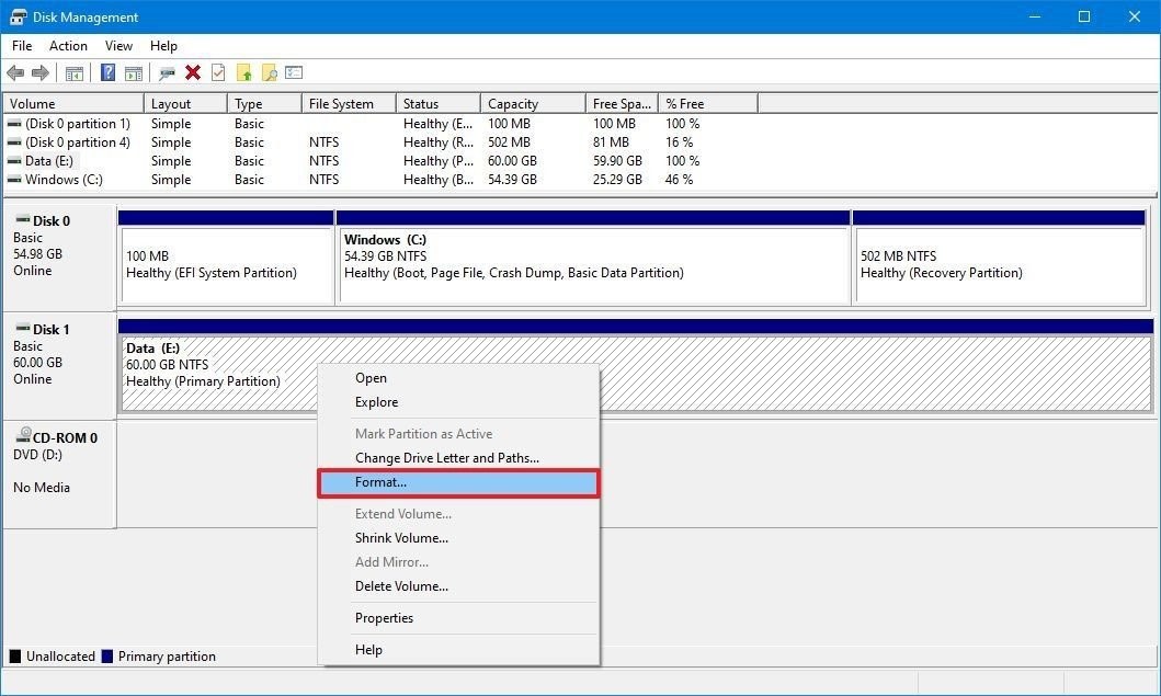 Select the drive partition to format