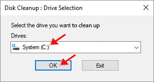 Select the Drive for Disk cleanup