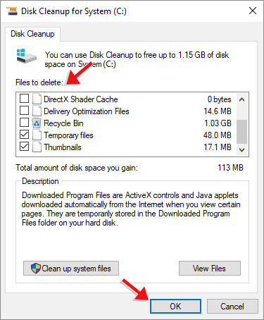 Clean system files in Windows via Disk Cleanup