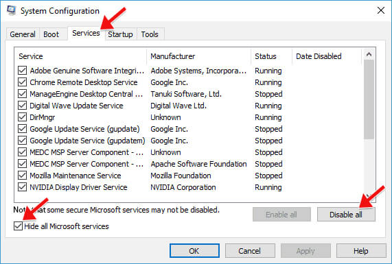 How to disable all Microsoft services.