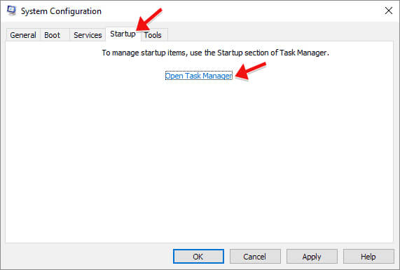 To manage startup items, open Task Manager.