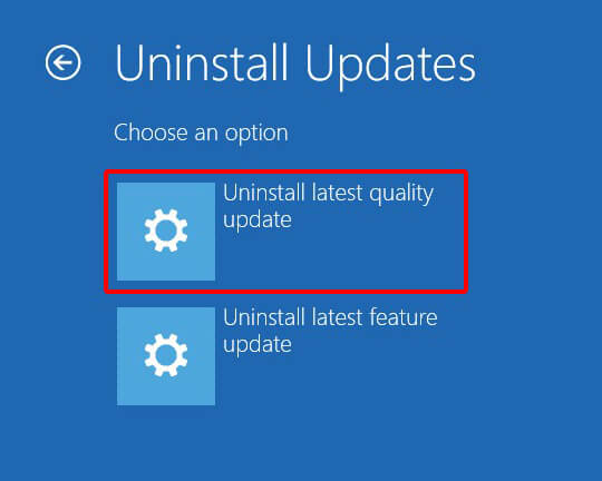 uninstall latest quality update or feature update