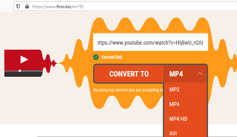 Flvto interface to convert youtube video to mp4