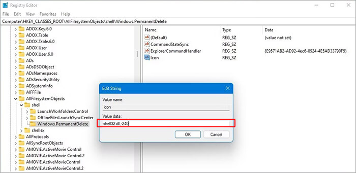 enter shell32dll in value data box