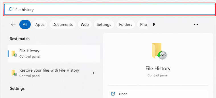 open file history from Windows Search